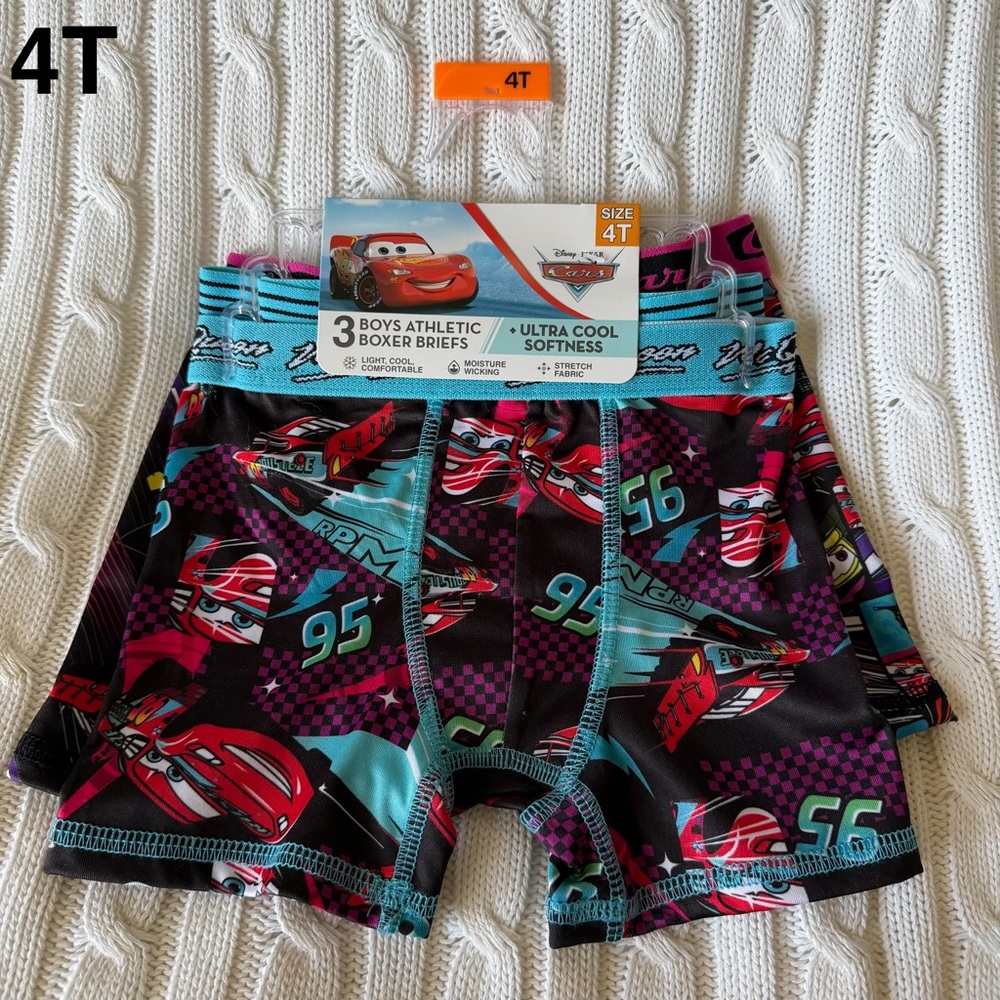 Disney Pixar Cars Boys Boxer Briefs 4T NEW 3 Pairs Underwear Lightning McQueen